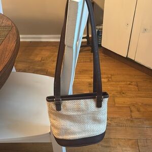 Liz Claiborne Small Woven Beige and Dark Brown Shoulder Bag